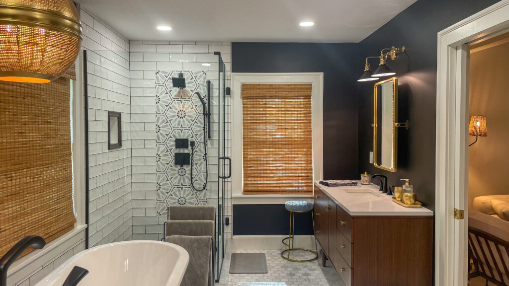 IMG_1130 Spa-style bathroom remodel with freestanding tub, glass shower, and wood vanity - Marcus Sebastian Renovations